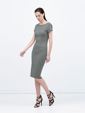 Zara Knit Scoop Back Cap Sleeve Bodycon Midi Dress
